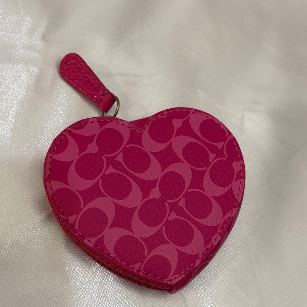 Coach Fuchsia Pink Heart Coin Pouch - Picture 2 of 5